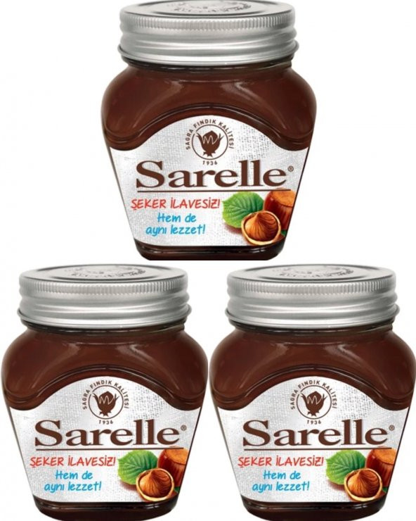 Sarelle şekersiz kakaolu fındık ezmesi 350 gr 3lü