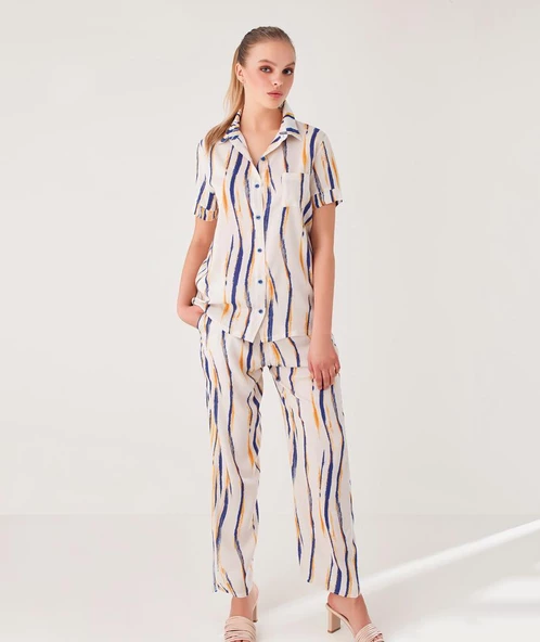Blue Dream 10109 Kadın Modal Önden Düğmeli Pijama Takımı