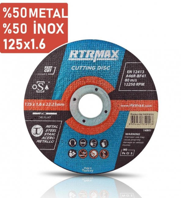 RTRMAX İnox Metal Kesici Taş Disk 125x1.6x22.23 mm ( Adet Seçin)