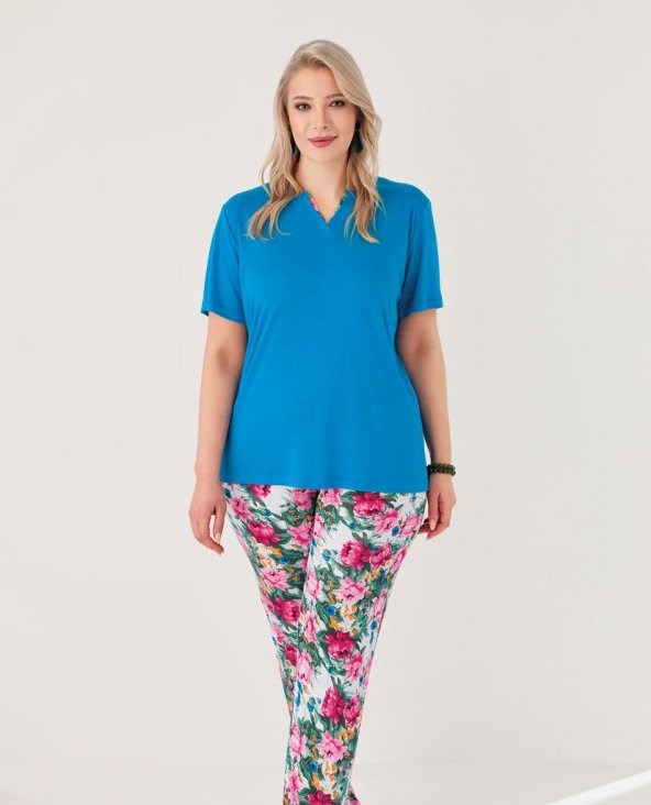 Blue Dream 5038 Kadın Battal Modal Kısa Kollu Pijama Takımı