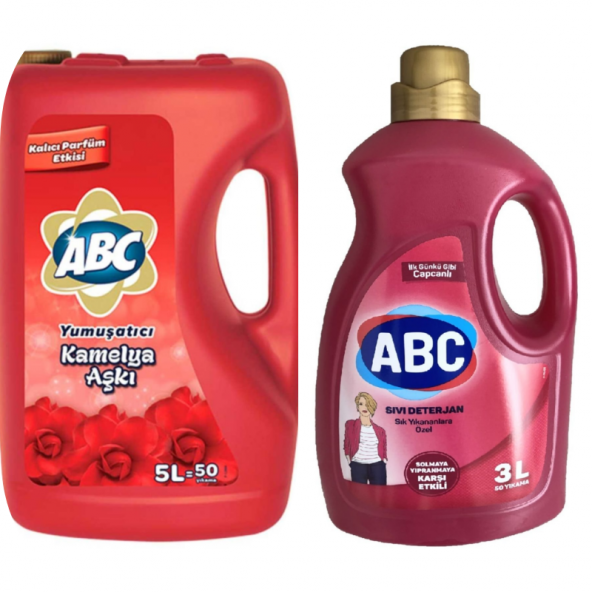 ABC Yumuşatıcı Kamelya Aşkı 5 Lt+Sık Yıkanan Çamaşırlara Özel Solmaya Yıpranmaya Karşı Sıvı Deter.3 Lt.