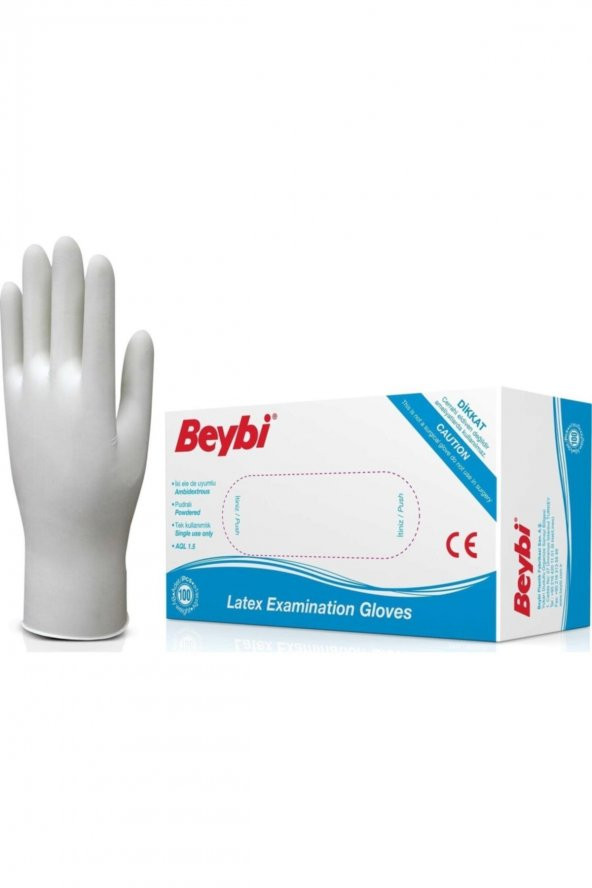 BEYBİ Lateks Pudralı Muayene Eldiveni Beyaz 100lü Paket Medium
