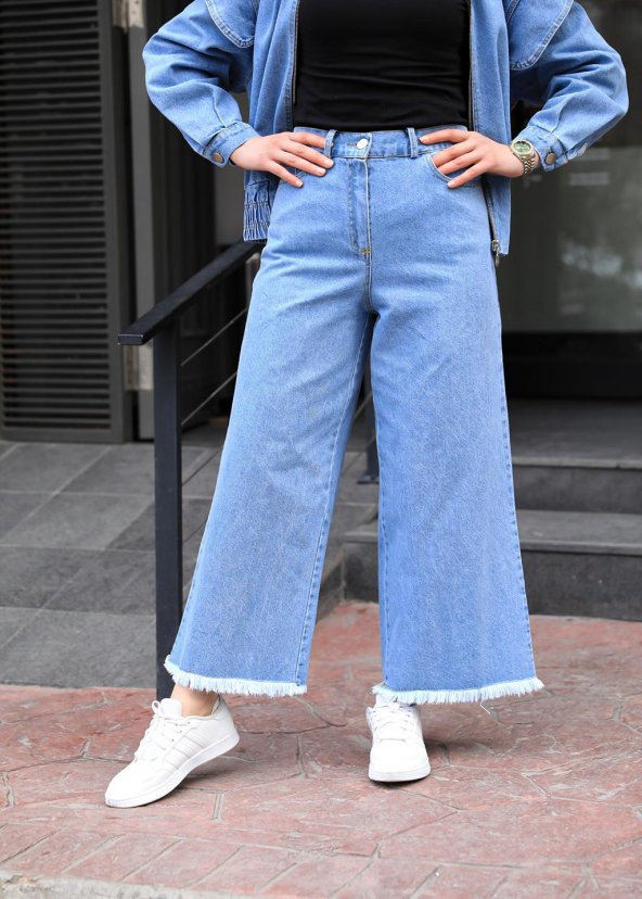 Püskül Detaylı Kot Pantolon Mavi - 3