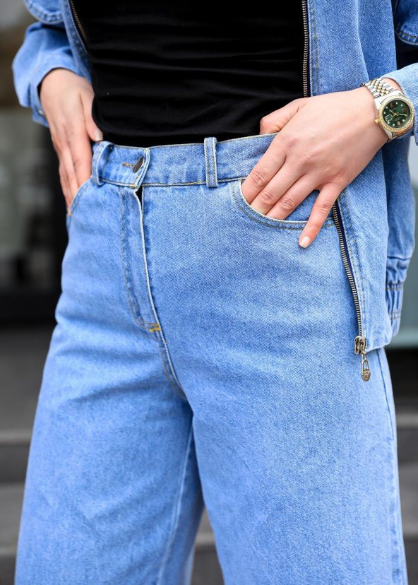 Püskül Detaylı Kot Pantolon Mavi - 4