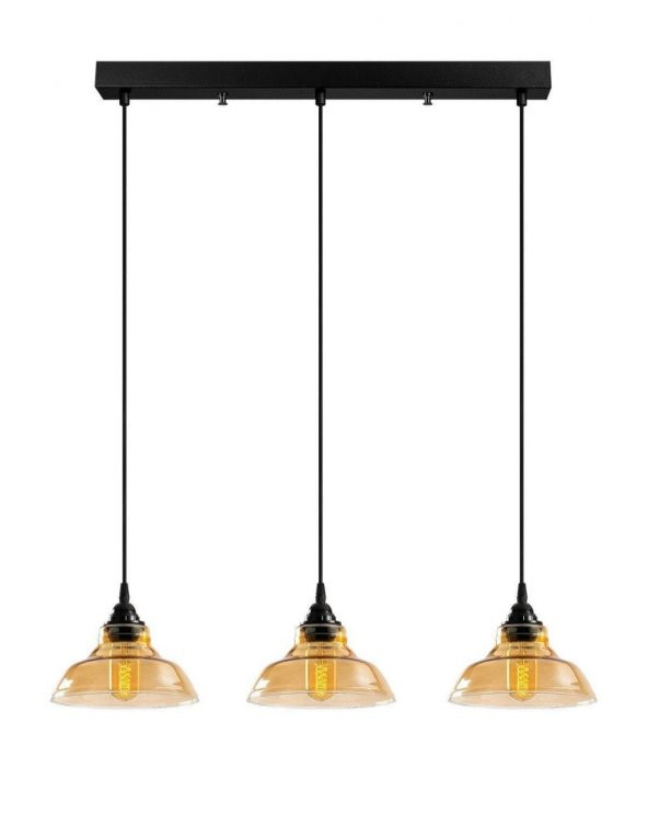 MYLİGHTS  RETRO  RUSTİK  VİNATGE SIRALI MASA ÜSÜTÜ  ÜÇLÜ AVİZE BAL CAMLI  60 CM EN CAMLAR 20 CM ürün görseli