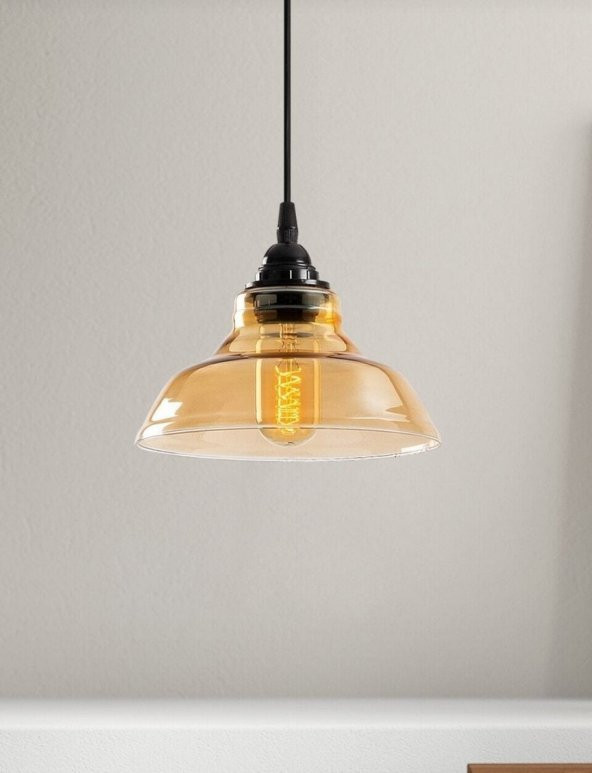 MYLİGHTS  RETRO RUSTİK  VİNTAGE  TEKLİ BAL CAMLI SARKIT AVİZE EN  20 CM ürün görseli