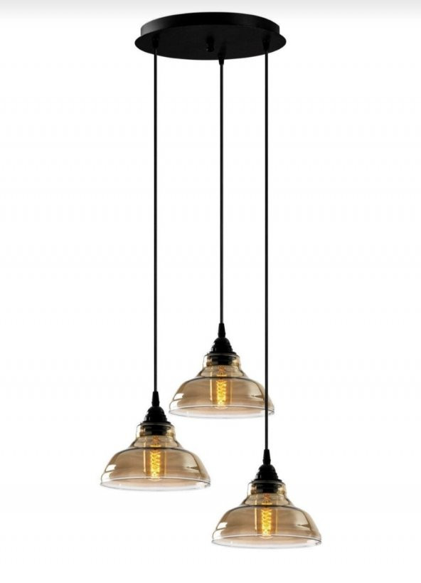 MYLİGHTS  VİNTAGE  RETRO  RUSTİK  ÜÇLÜ  YUVARLAK BAL CAMLI AVİZE 30 CM TABAN ürün görseli