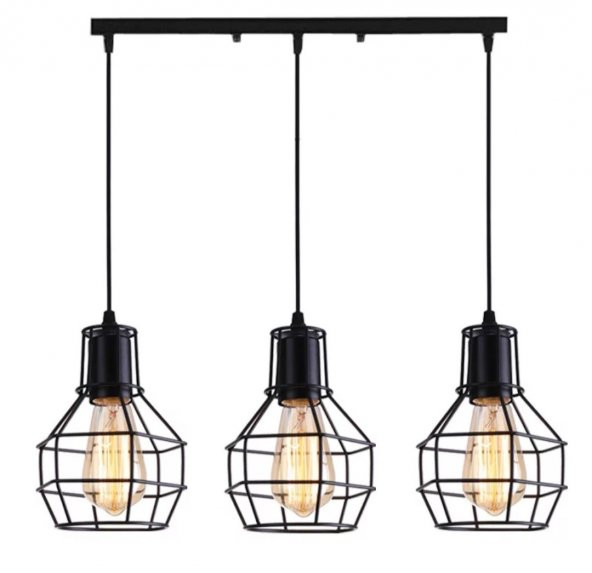 MYLİGHTS  RETRO  VİNTAE RUSTİK MASA ÜSÜTÜ ÜÇLÜ KAFES AVİZE EN  60 CM