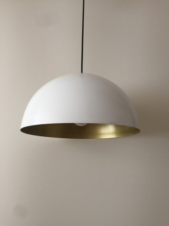 MYLİGHTS BEYAZ  İÇİ BAKIR 40 CM  METAL SARKIT AVİZE ürün görseli