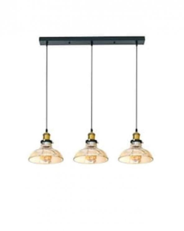 MYLİGHTS   retro rustik  sıralı üçlü bal camlı  sarkıt  masa üstü avize 60 cm  en