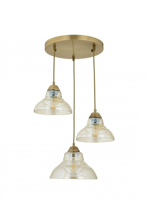 MYLİGHTS RETRO RUSTİK  ÜÇLÜ BAL CAMLI ESKİTME RUSTİK SARKIT AVİZE ürün görseli