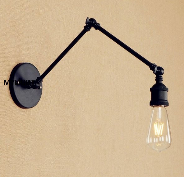 MYLİGHTS RETRO RUSTİK   MAT SİYAH  METAL  AKROBAT APLİK  OKUMA LAMBASI