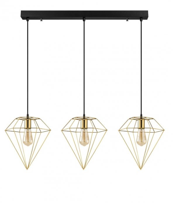 MYLİGHTS RETRO RUSTİK GOLD ÜÇLÜ MASA ÜSTÜ SIRALI AVİZE 60 CM  E27