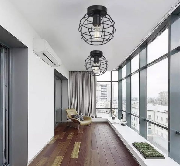 MYLİGHTS  RETRO DÜNYA KAFES AVİZE TAVAN AVİZE PLOFONYER ARMATÜR - Resim 2