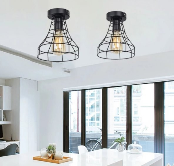 MYLİGHTS   RETRO RUSTİK KONİK KAFES ARMATÜR AVİZE - Resim 2