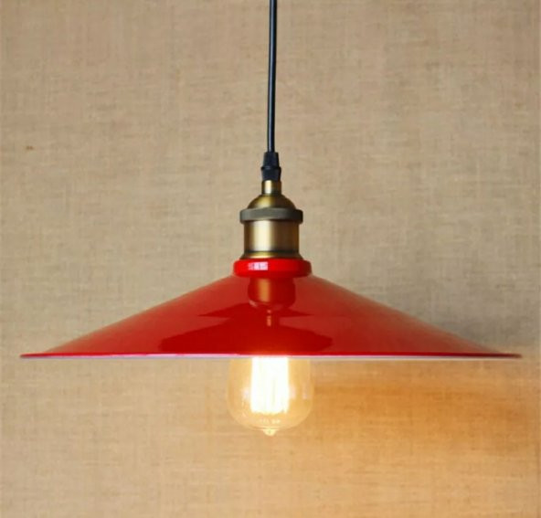 MYLİGHTS   RETRO RUSTİK KIRMIZI İÇİ BEYAZ METAL SARKIT AVİZE - Resim 2