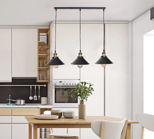 MYLİGHTS  RETRO RUSTİK  ÜÇLÜ MASA ÜSTÜ SIRALI AVİZE 60CM EN