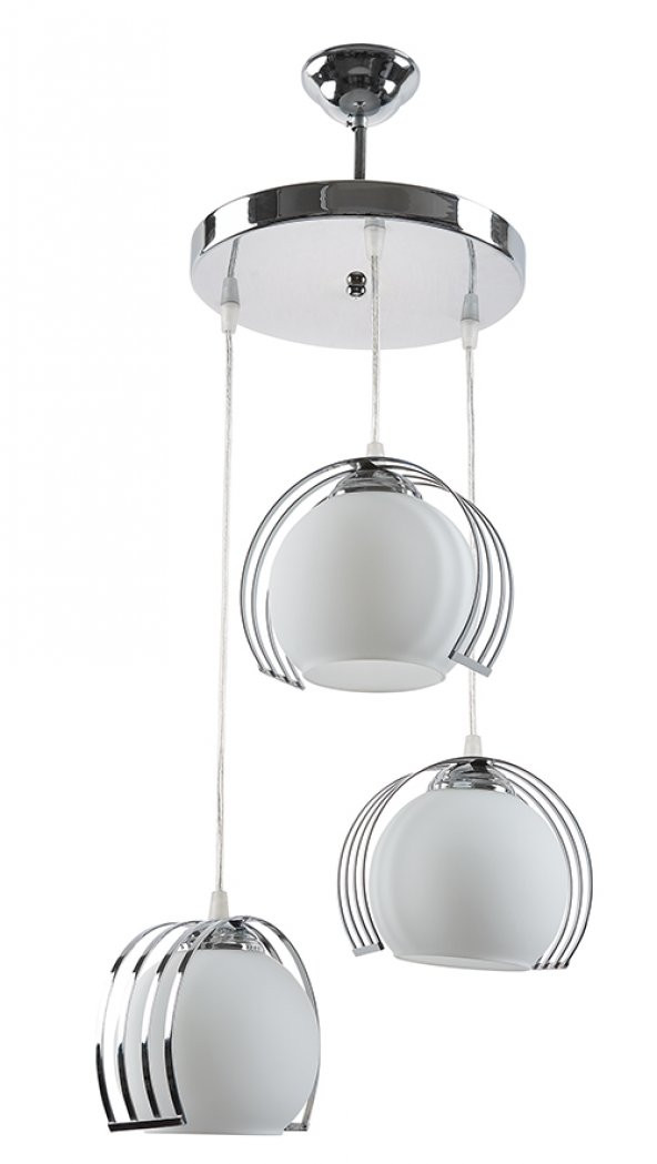 MYLİGHTS   KROM  ÜÇLÜ MODERN SARKIT AVİZE SPOR AVİZE OPAL CAM  30CM
