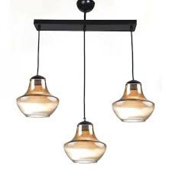 MYLİGHTS  RETRO SIRALI ÜÇLÜ AVİZE BAL CAM  60 CM  UZUNLUK ürün görseli