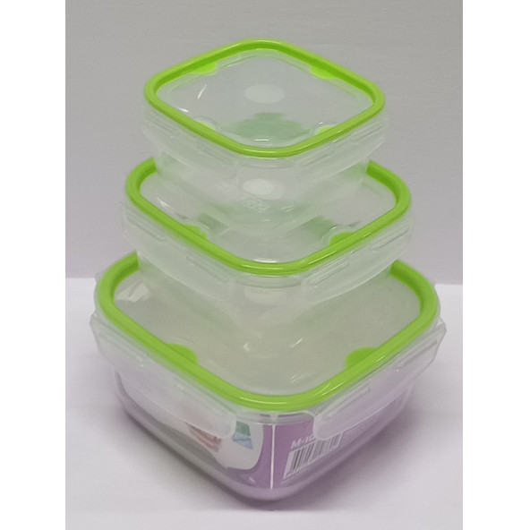 ÜÇSAN PLASTİK / 3 LÜ LÜX YAN KİLİTLİ KARE SAKLAMA KABI / GENİŞLİK 16 _12 _10 CM DERİNLİK YÜKSEKLİK 8 _ 6 _ 5 CM / 1.5 LT_ 070 LT _ 040 LT