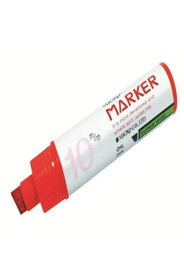 Micro Markör Permanent 10 MM Kesik Uçlu Kırmızı (12 Li Paket)