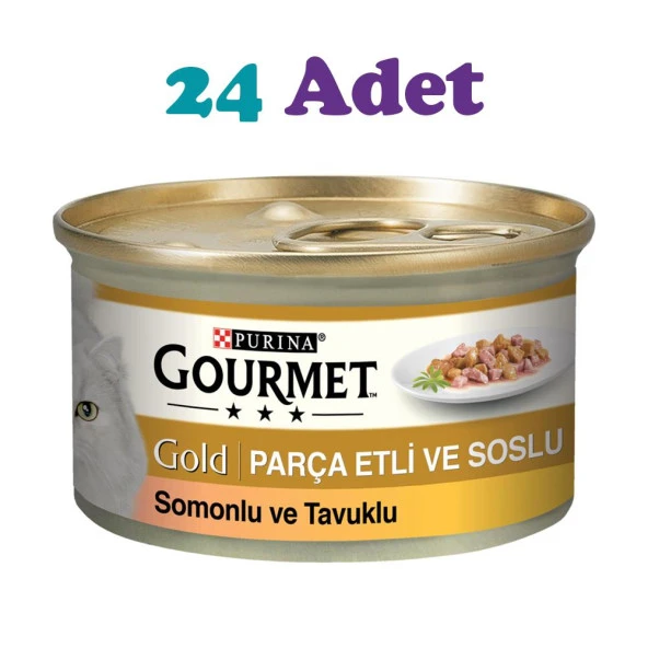 Gourmet Gold Parça Etli Somonlu Ve Tavuklu Kedi Konservesi 85g (24 Adet)