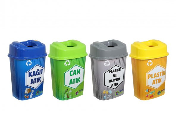 Sağlam Plastik Sıfır Atık Kutusu - Geri Dönüşüm Kutusu 4'lü Set 60 Lt