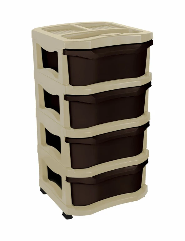 Sağlam Plastik Maxi Büyük Boy Komidin (4 Çekmeceli Sebzelik) Kahverengi ürün görseli