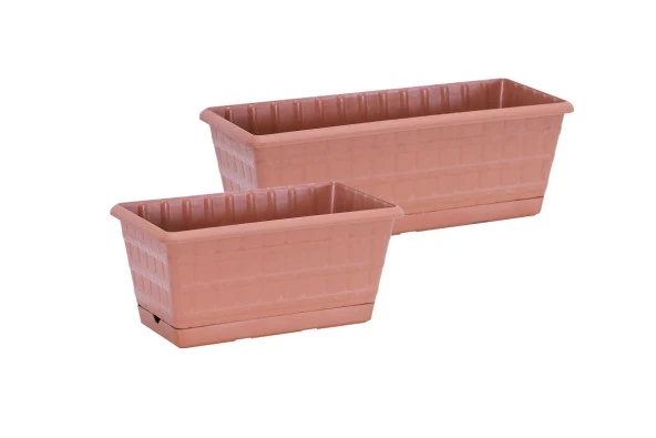 Sağlam Plastik Balkon Saksı 2'li Set 30 cm-40 cm Kahverengi