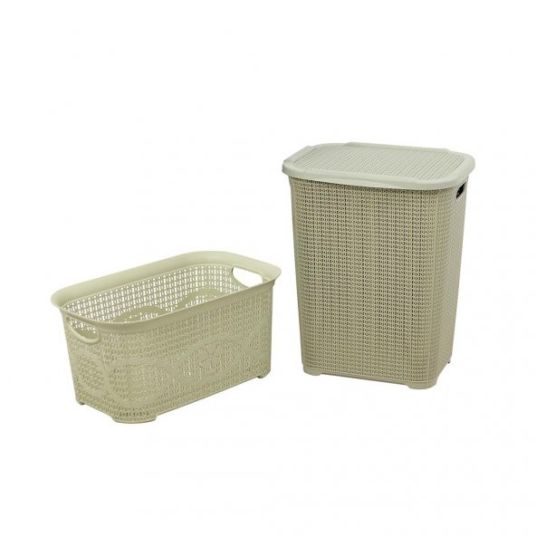Sağlam Plastik Örgü Kirli Çamaşır Sepeti- Çamaşır sepeti 2'li Set Çölbeji