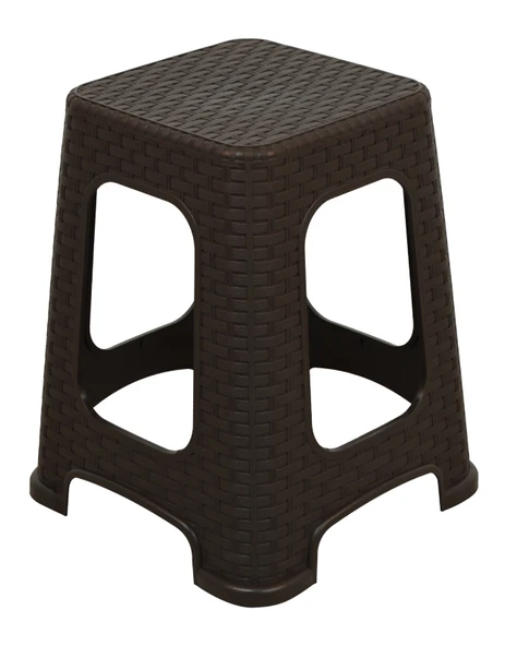 Mandella Sağlam Plastik Karizma Rattan Tabure Kahverengi (1 ADET) - Resim 2