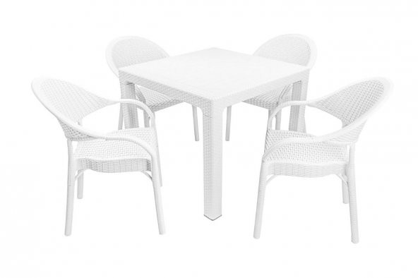 Mandella Elit Rattan 90x90 Eylül Koltuk Masa Takımı Beyaz