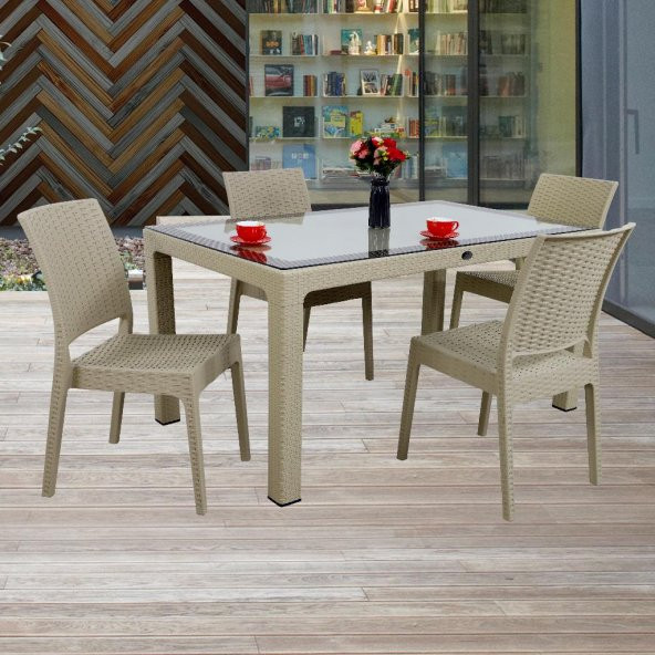 Mandella Elit Rattan 90x150 4 kişilik Elit Sandalye Camlı Masa Takımı Çölbeji - 2