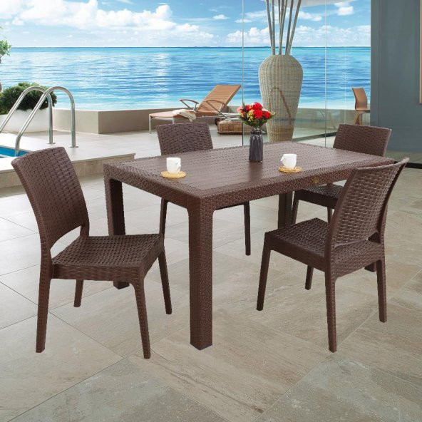 Mandella Elit Rattan 90x150 4 kişilik Elit Sandalye Masa Takımı Kahverengi - 2