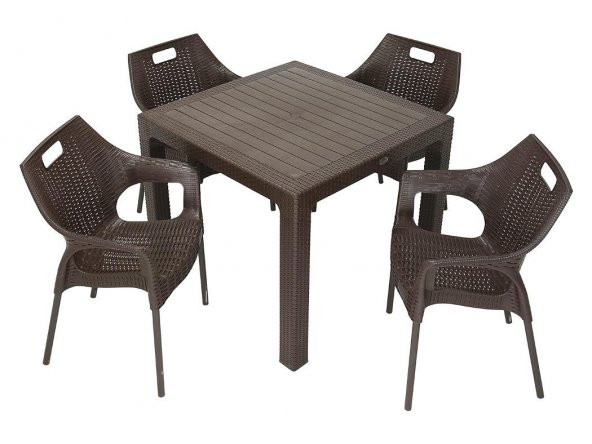 Mandella Elit Rattan 90x90 Star Koltuk Masa Takımı KAHVERENGİ - 1
