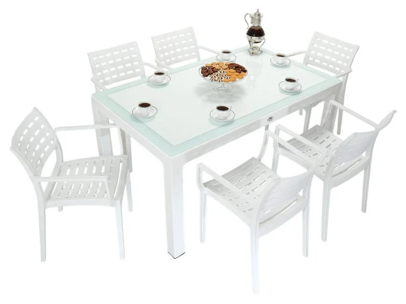 Mandella Wood 90x150 Cafe Koltuk Camlı Masa Takımı BEYAZ ürün görseli