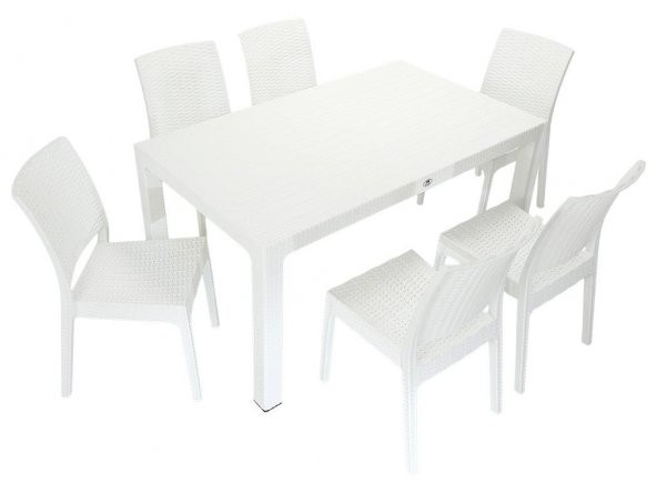 Mandella Elit Rattan 90x150 Elit Sandalye Masa Takımı BEYAZ