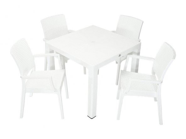 Mandella Elit Rattan 90x90 Elit Koltuk Masa Takımı BEYAZ