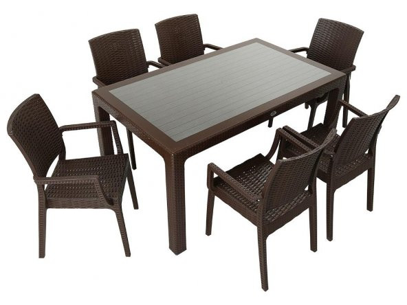 Mandella Elit Rattan 90x150 Elit Koltuk Camlı Masa Takımı KAHVERENGİ