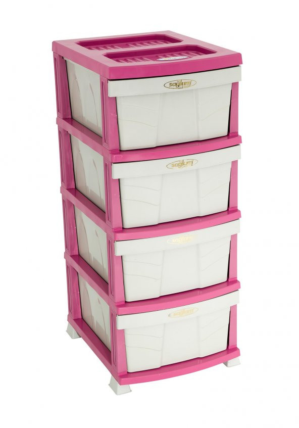 Sağlam Plastik Elegant Düz Komidin (4 Çekmeceli Sebzelik) Pembe