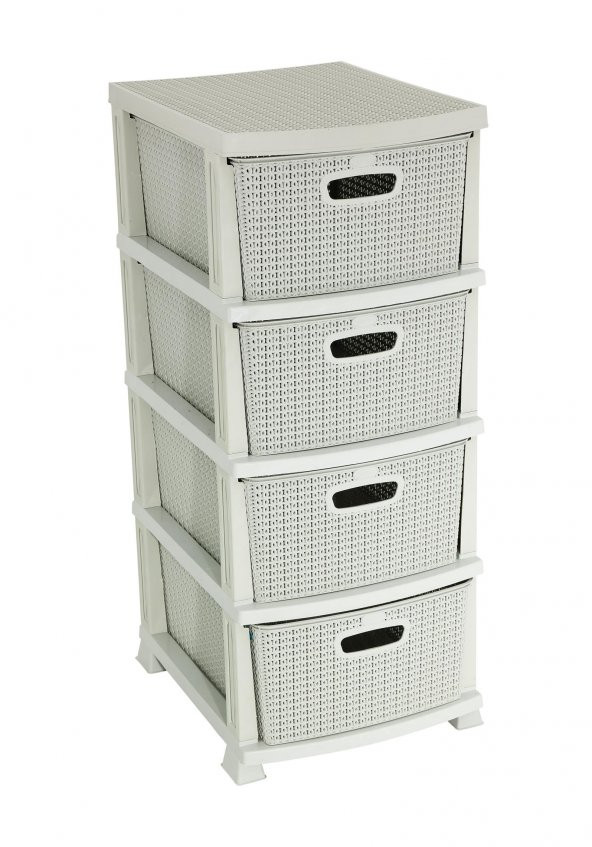 Sağlam Plastik Örgü Komidin (4 Çekmeceli Sebzelik) Kirli Beyaz