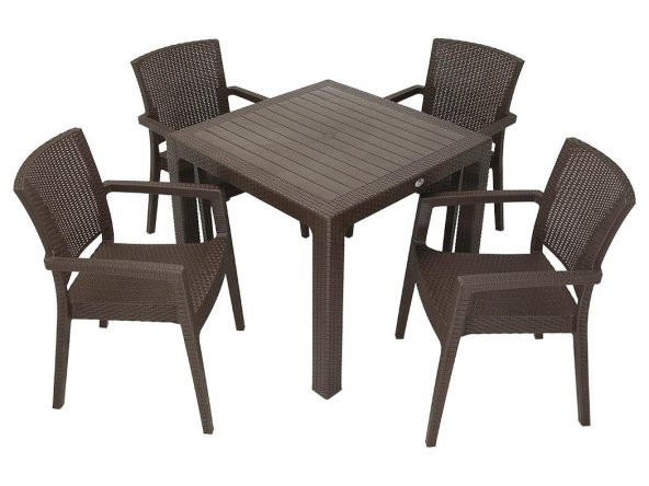 Mandella Elit Rattan 90x90 Zeus Koltuk Masa Takımı KAHVERENGİ