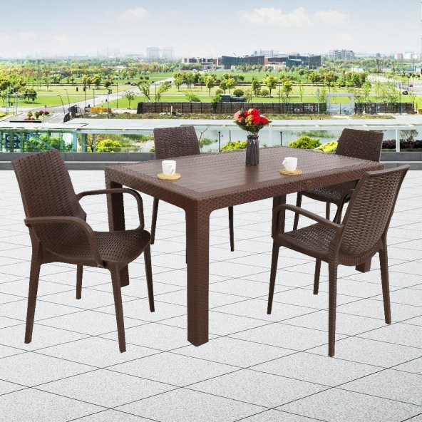Mandella Elit Rattan 90x150 4 kişilik Nirvana Koltuk Masa Takımı Kahverengi - 2