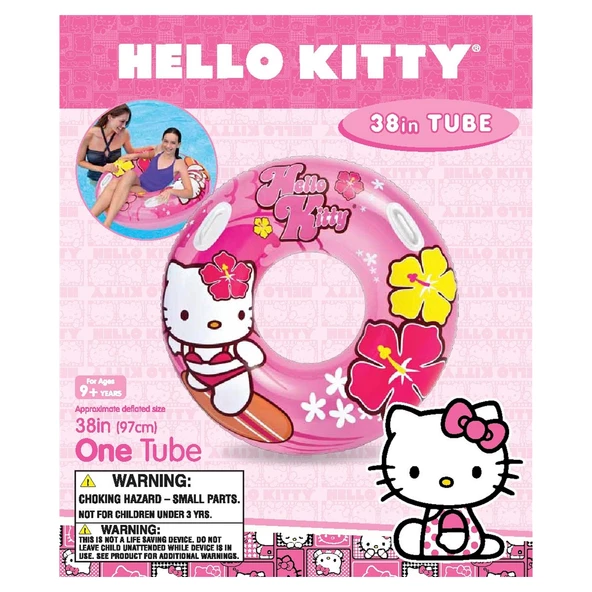 Hello Kitty Tutmaçlı Büyük Boy Deniz Simidi Pembe Havuz Simidi Yetişkinler için Simit 97cm - 3