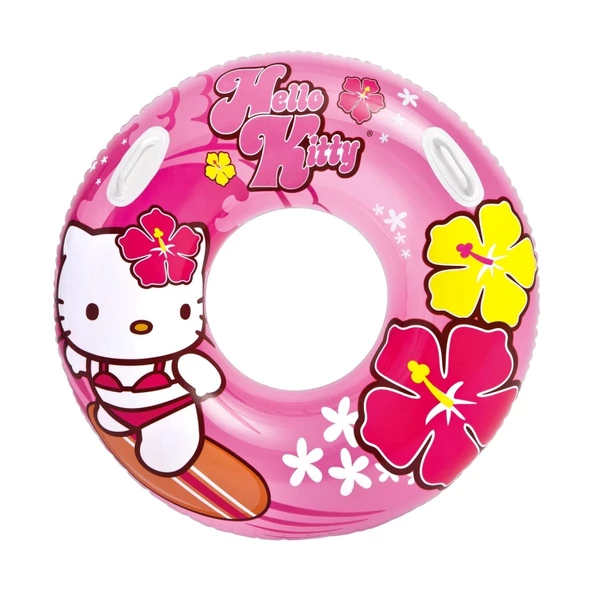 Hello Kitty Tutmaçlı Büyük Boy Deniz Simidi Pembe Havuz Simidi Yetişkinler için Simit 97cm