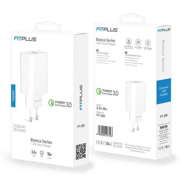 FitPlus Bianca FT-301 QC3.0 Seyahat Şarj Aleti Adaptör 3A - 4