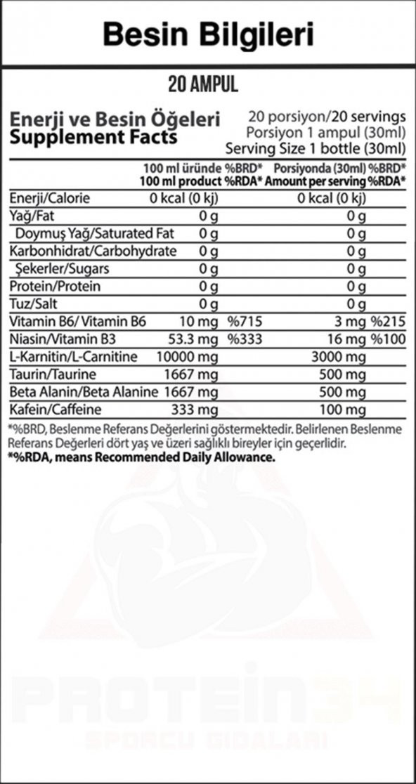 Hardline L Carnitine Matrix 3000 Mg 20 Ampül Likit Karnitin Limon - 3