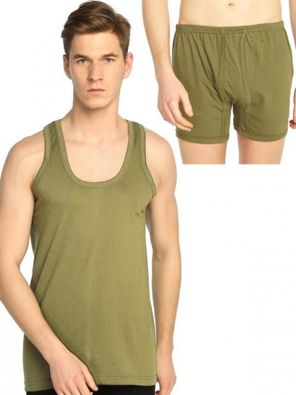 Seher Yıldızı Erkek Boxer Atlet İkili Takım Asker Yeşili Açık Haki 3XL-6 Pamuklu