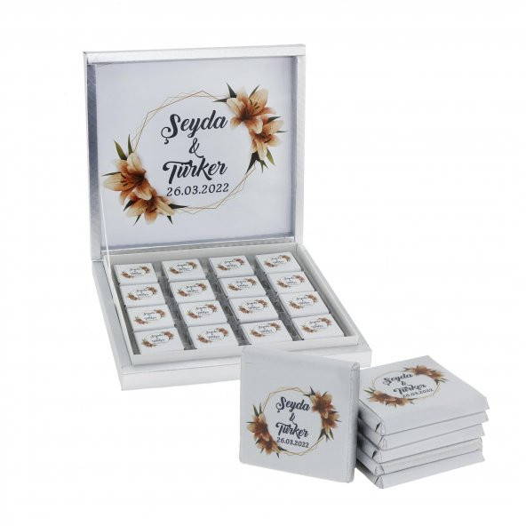 48 Adet Zambak Çiçekli Söz Nişan Çikolatası İsme Özel Madlen ürün görseli 1