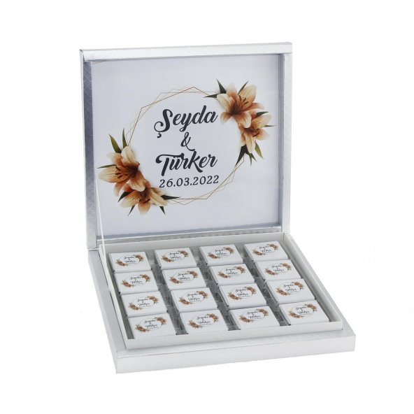 48 Adet Zambak Çiçekli Söz Nişan Çikolatası İsme Özel Madlen - Resim 2